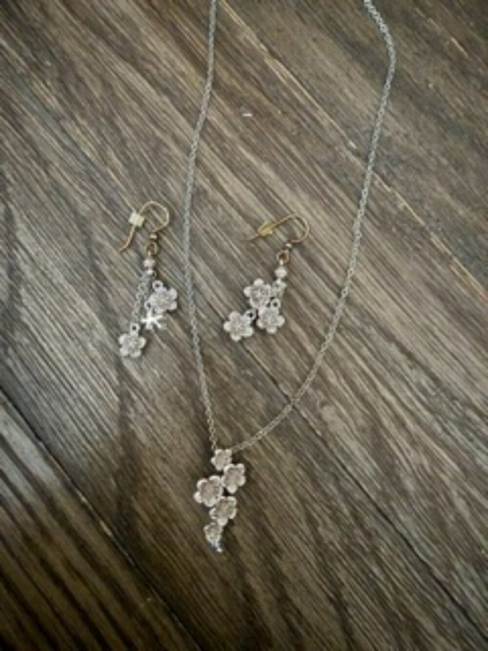 Brighton Silver Floral Cluster Necklace & Earring Set
